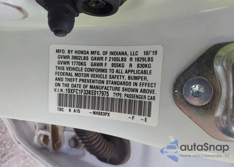 2019 Honda Civic Ex из США, поврежденный, VIN 19XFC1F33KE017975